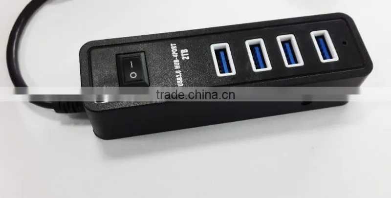 Hot products usb3.0 4 por hub, 4 port usb 3.0 hub from usb hub suppliers with a switch of Black and white plastic