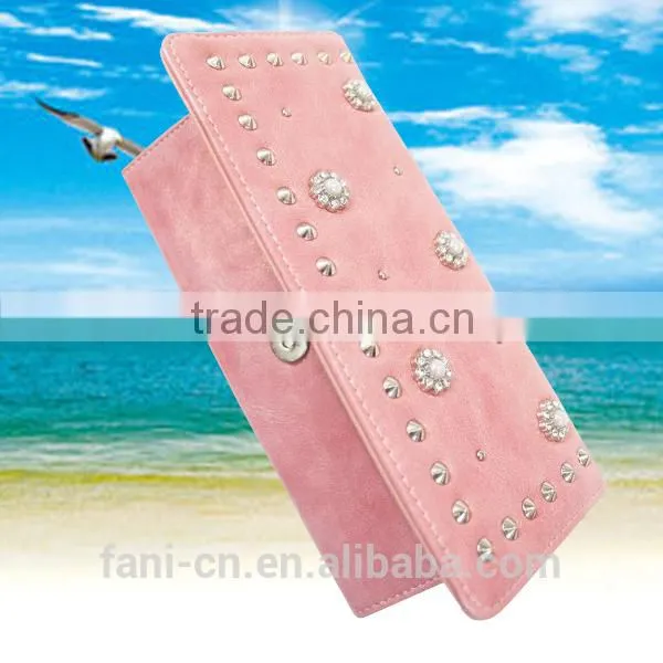 Cute leather clutch purse with elegant diamond on the purse for girls or ladies