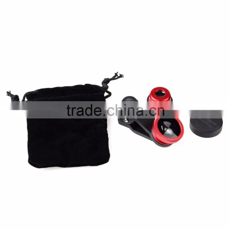 Hot!! 3 in 1 lens with clip for iphone mobile phone table PC lens fisheye+marco+wide general use