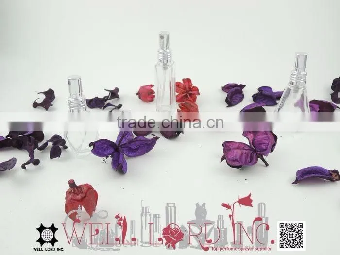 7ml unique shape transparent glass bottle with pump sprayer