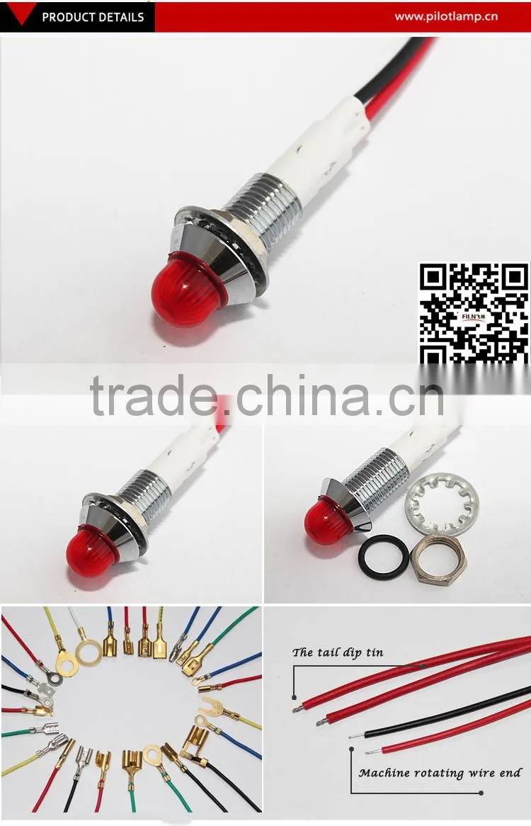filn 10mm panel mount metal chrome plated brass bezel pre wired super bright red lens bidirectional led indicator panel light