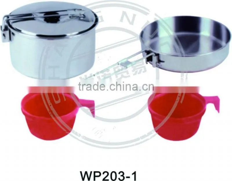 BBQ camping Cooking pot with fry pan and 2PP cup