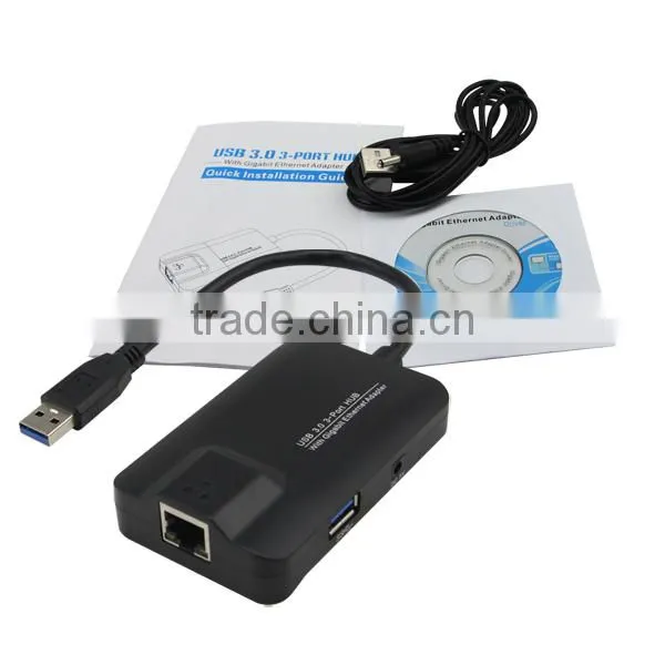 New Hot USB 3.0 USB Ethernet Adapter 3port Hub With Gigabit Ethernet Adapter