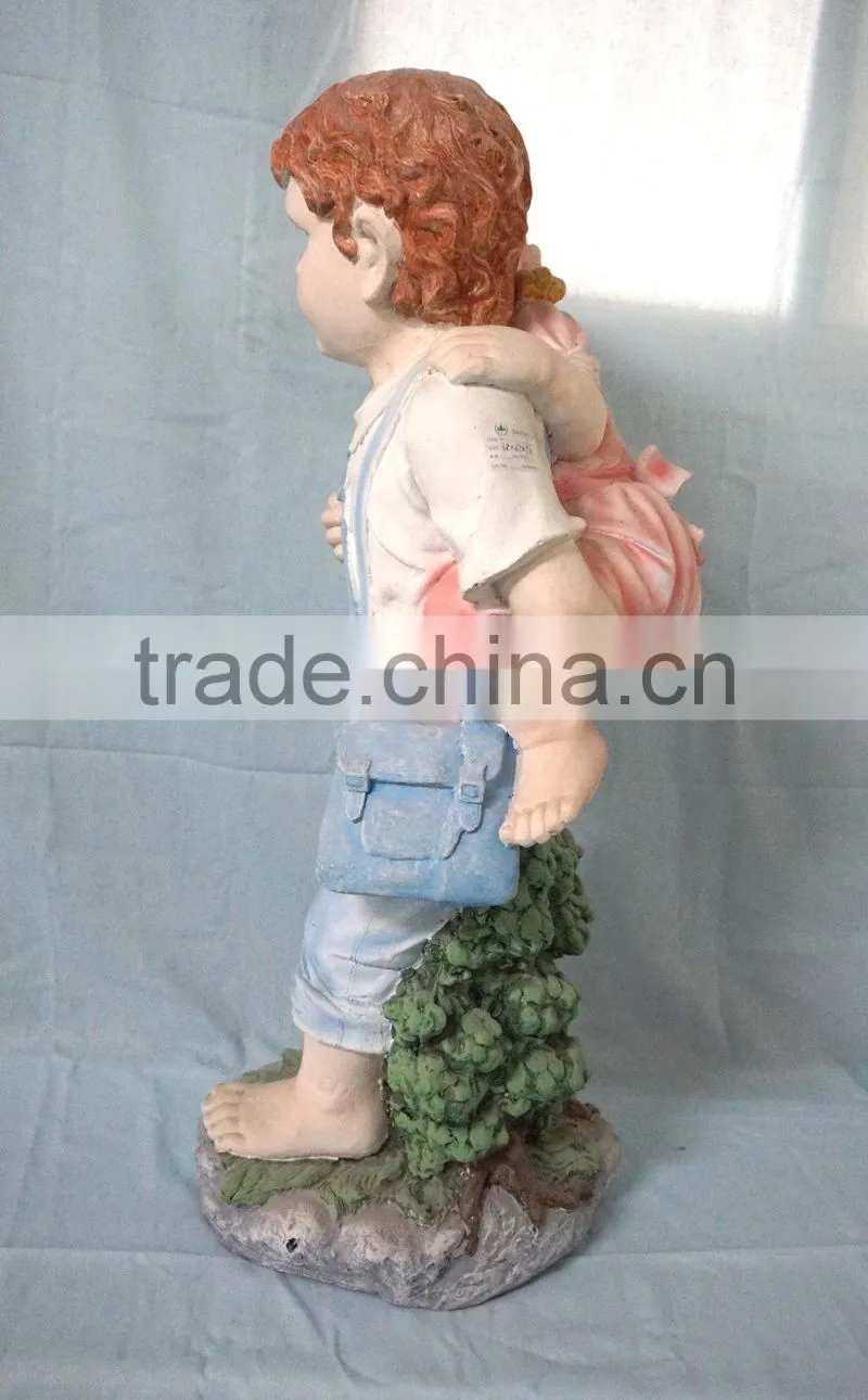 Garden decor reading boy and girl fiberglass statue