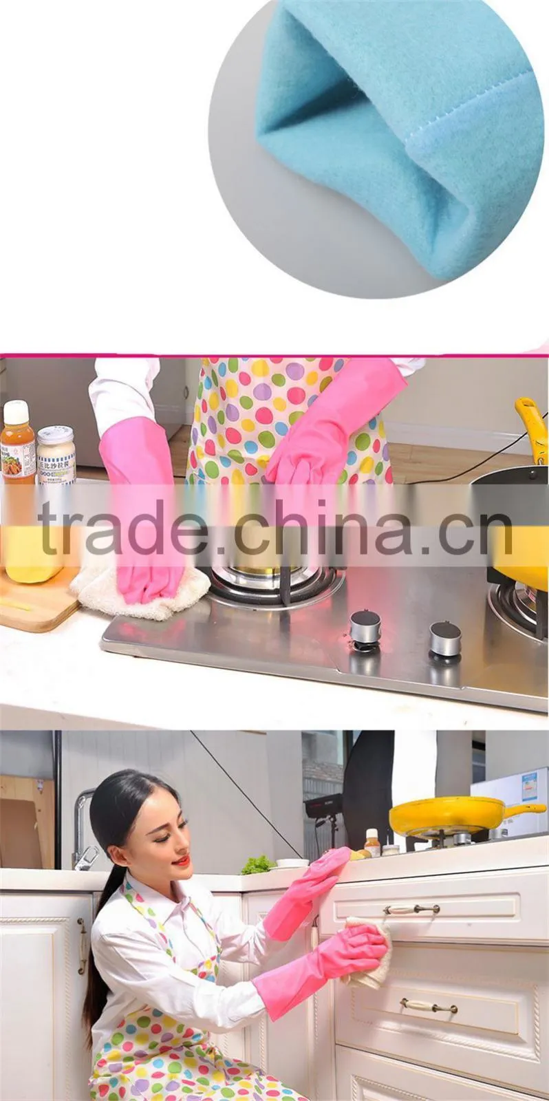 Dish washing up hand protective cotton lined rubber gloves,top glove latex gloves