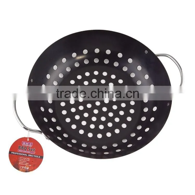 Non-stick round steak grill cast iron wok plate for barbecue