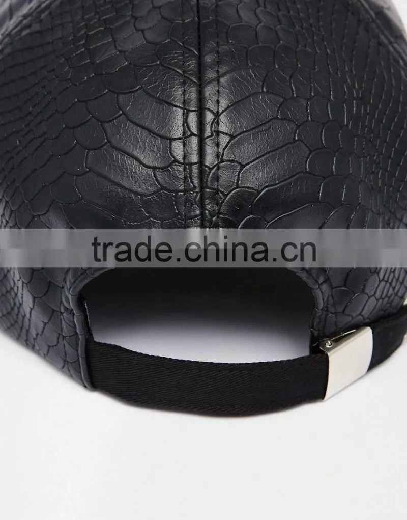 hip hop style custom logo PU leather caps black color