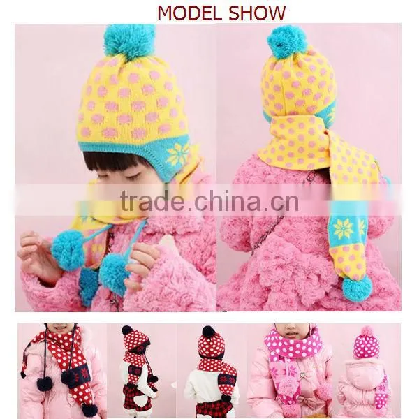 Cute Christmas children girls jacquard scarf hat set