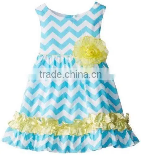 elegant short sleeve dresses Boutique Girls Peasant Dress Yellow and White Chevron girls summer zig zag dress plain cloth