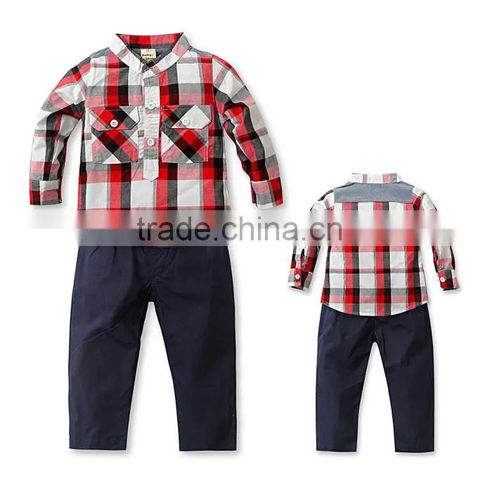 2016 New Boy Fall Clothing Set Grid Boy Suit Casual Baby Children Clothes Kids Wear Free Shipping