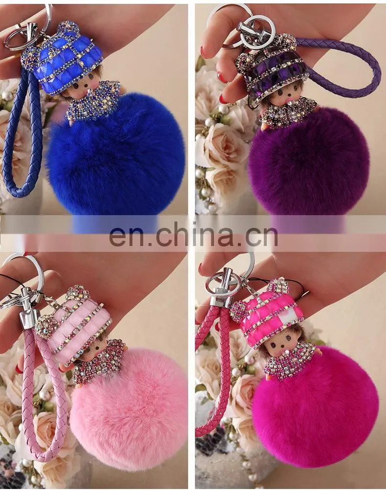 Fashion Cute Fur Accessory Real Rabbit Fur Monchhichi Keychain