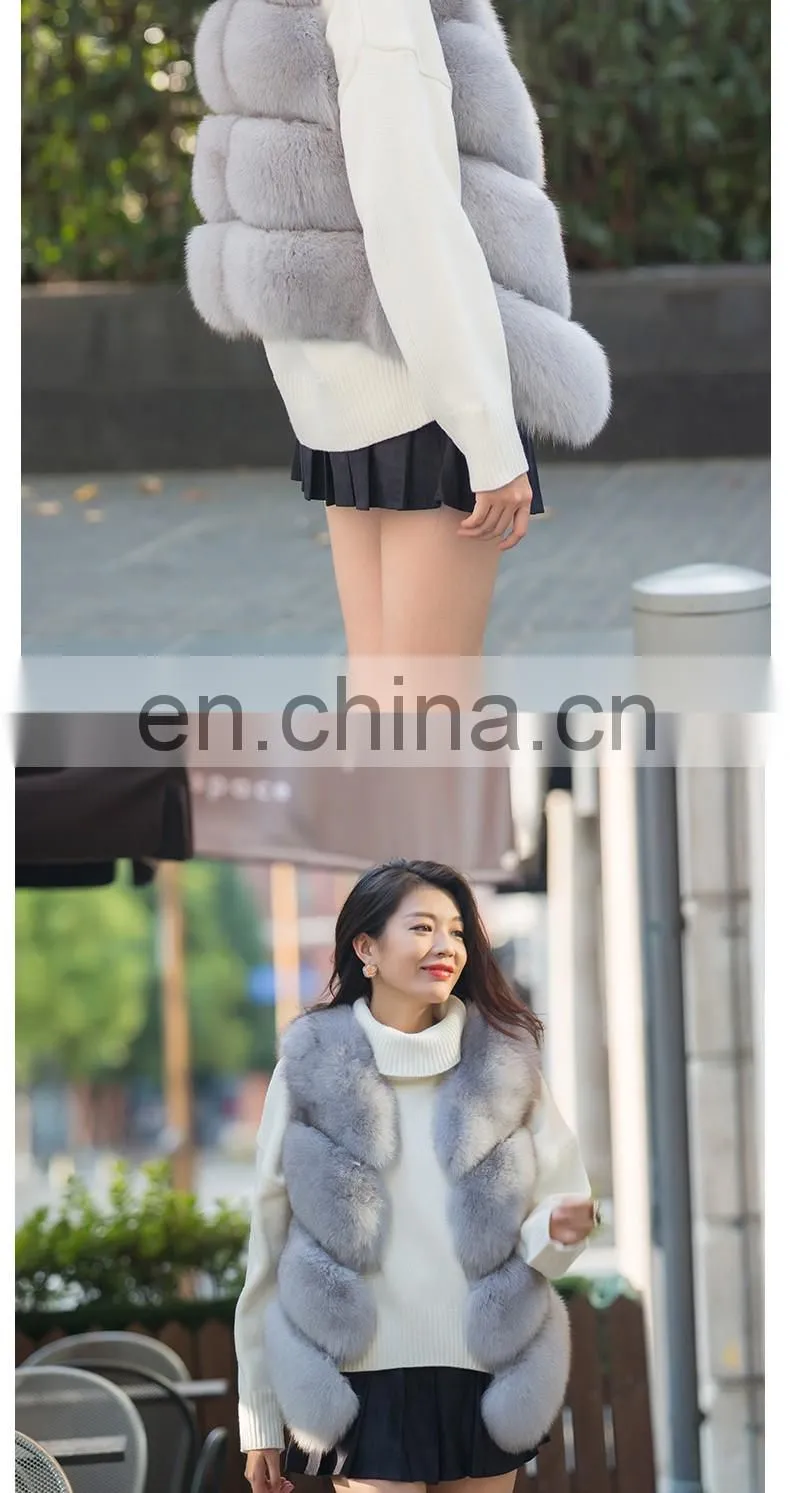 Women's 100% Real Genuine Fox Fur Sleeveless Vest Waistcoat Fur Gilet