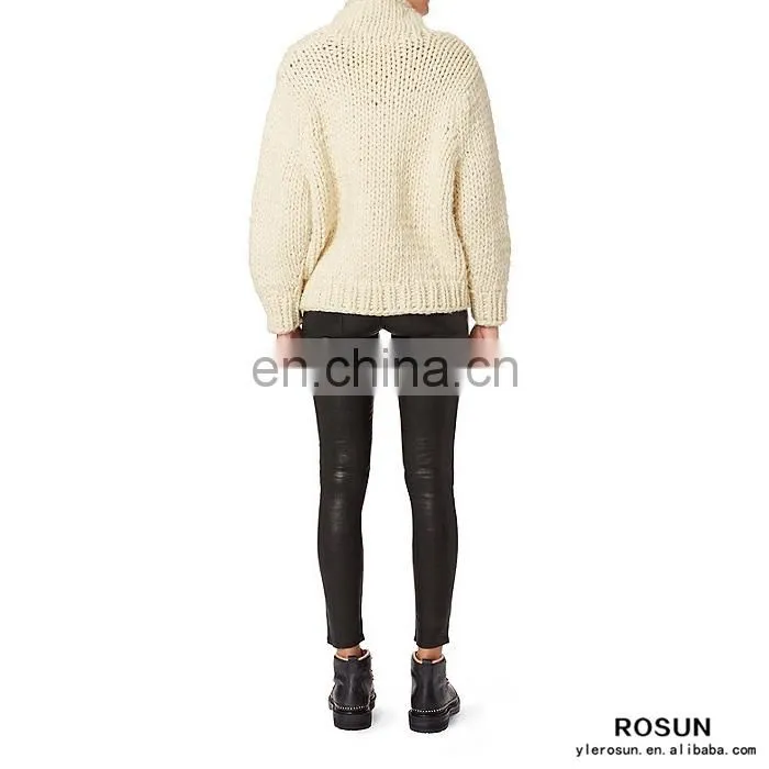 100% Manhand Chunky Knitted Turtlenck Long Sleeves Sweater In White