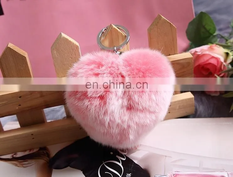 Factory wholesale multicolor rex rabbit fur heart shape fur keychain