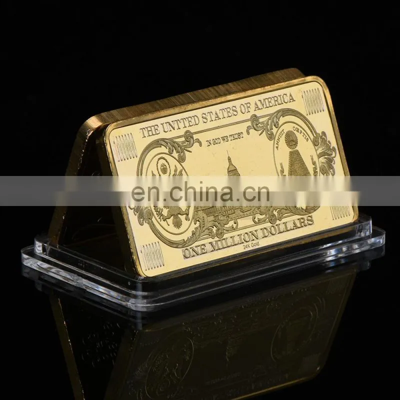 WR One Million 24k Bill Note Gold Bar Quality 999.9 Gold Banknote Metal Bars with Plastic Case for Souvenir Gifts