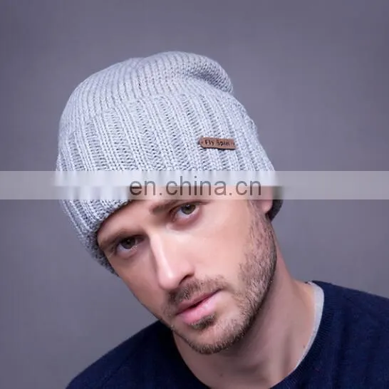 high quality Custom logo mens cable knitted beanie hat for men