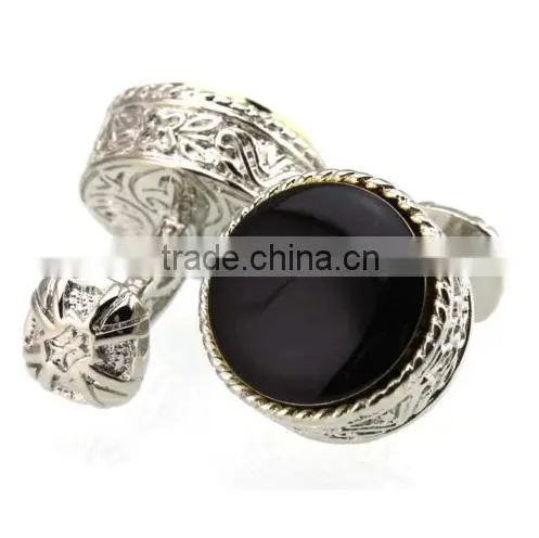 Men's Cufflinks Round Blak Silver Cuff Lins for Shirt 20mm M3452