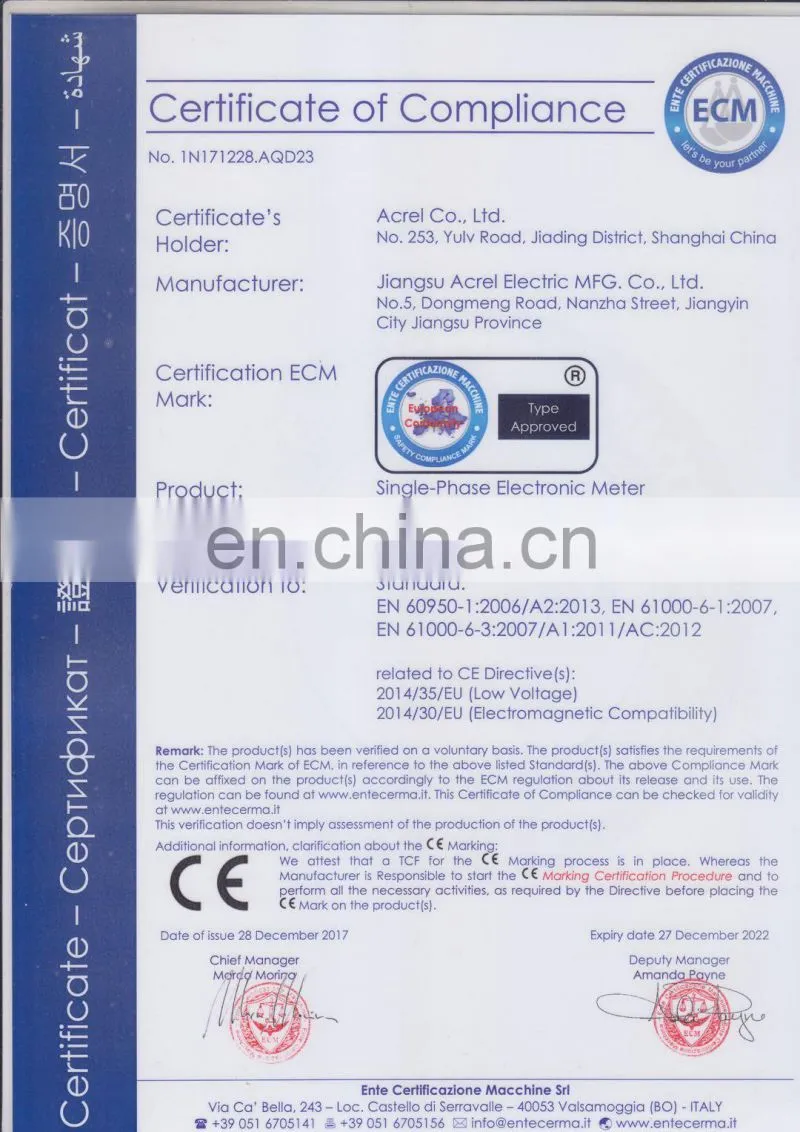 Acrel ADL100-ET/F single phase lcd display Din rail mounted multi tariff energy counting digital power meter with CE