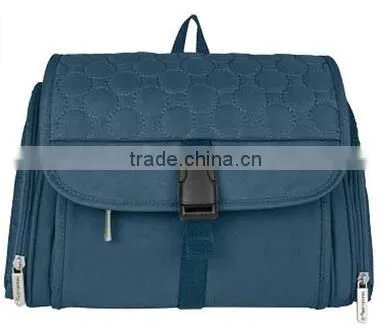 Popular desisgn unisex cosmetic toiletry bag for travel,blue quilted polyester hanging toiletry cosmetic bags