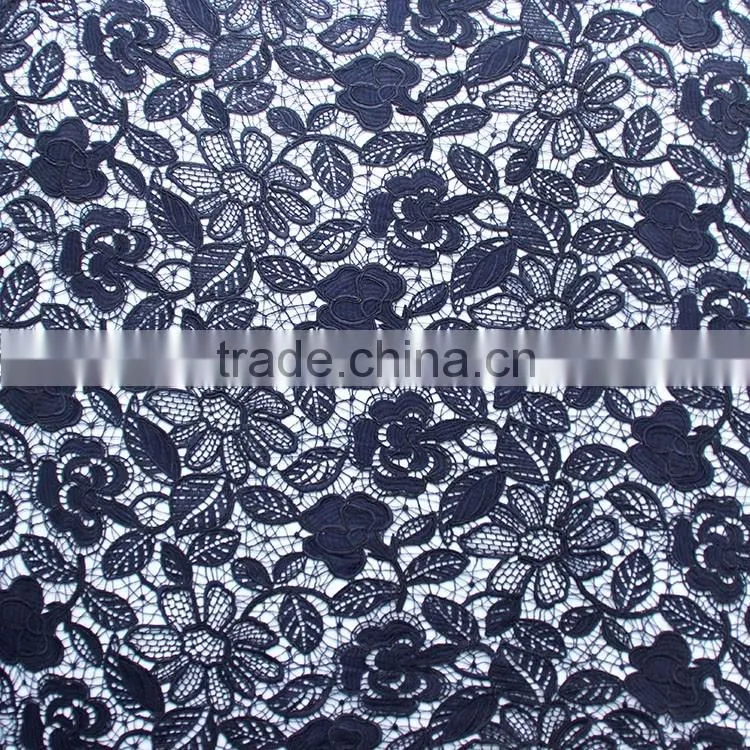 Chinese factory custom pattern deep blue water soluble lace for lady dress