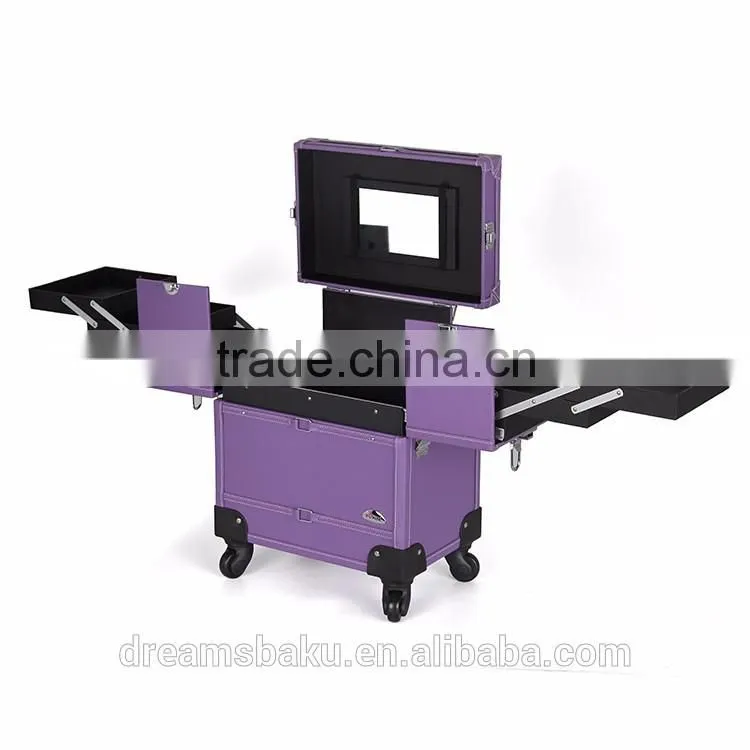 360 degree professional rolling wheels Trolley Makeup Case for travel cosmetic display case