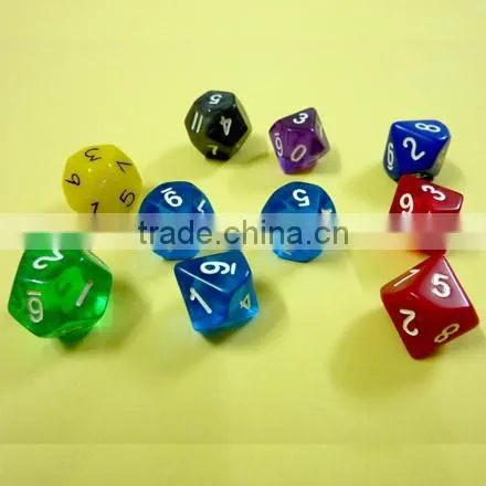 High quality polyhedral dice with mixing colour effect