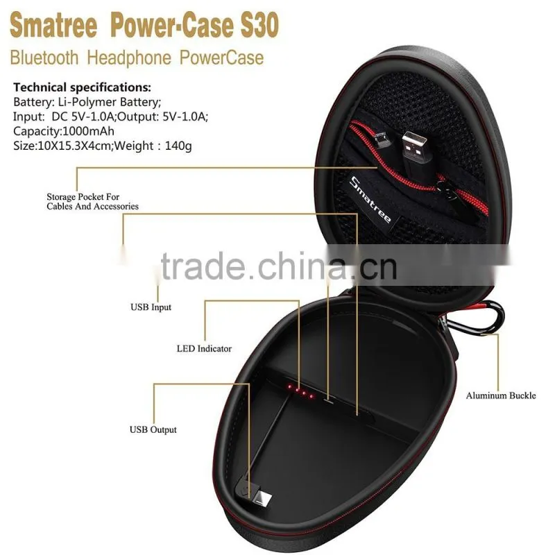 Smatree Headphone Power-Case S30 PU carrying Casde with Power Bank for Beats, Plantronics, Sport Bluetooth Headphones