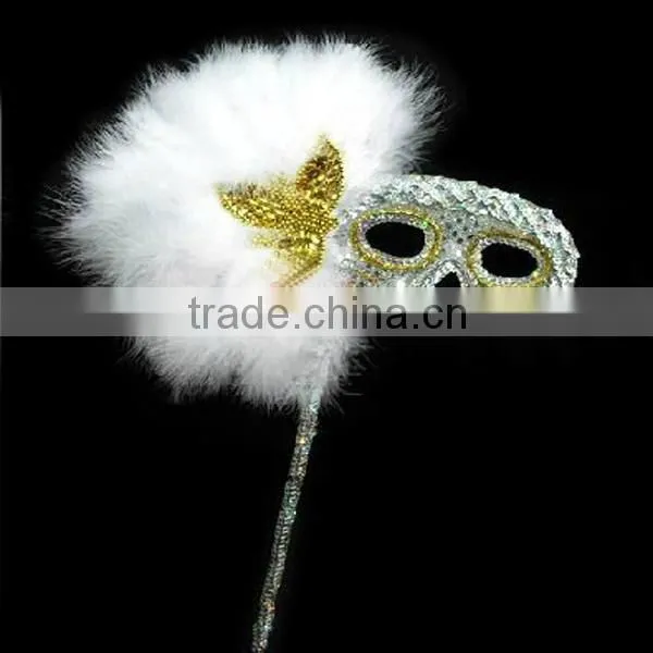 China Manufacturer 6 Colors Pailletter Feather Venetian Mask On Stick