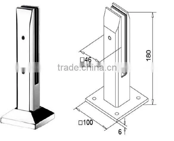 Frameless Pool Fencing Spigot Square Spigot with Base Plate 2205 Glass Spigot Deck Mounted