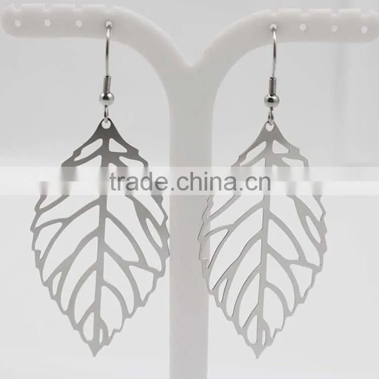 316L Stainless Steel Leaf Shaped Women Silver Double Layer Earring