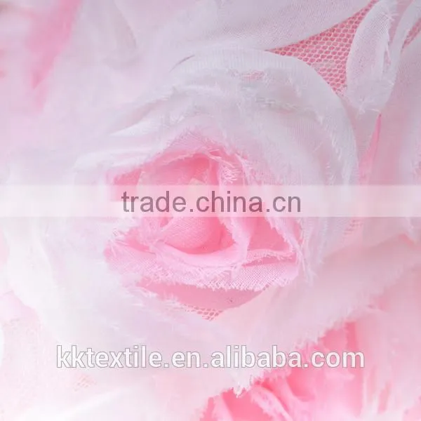 2014 newest design three-dimensional chiffon rose embroidery lace fabric