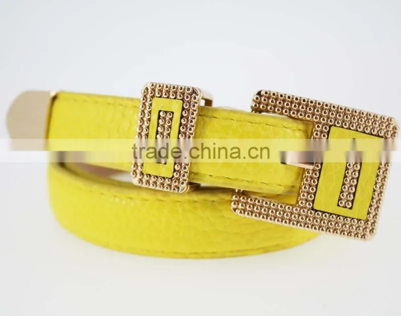 NEW Design Women's Classic Yellow PU leather belt for dress with Leather buckle