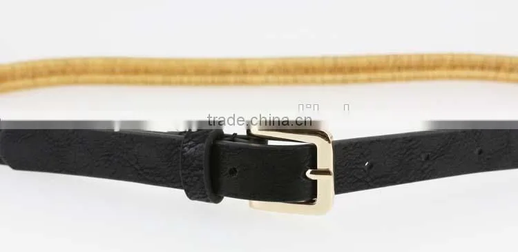 2015 fashion dress PU belt with shiny gold metal accessories in yiwu