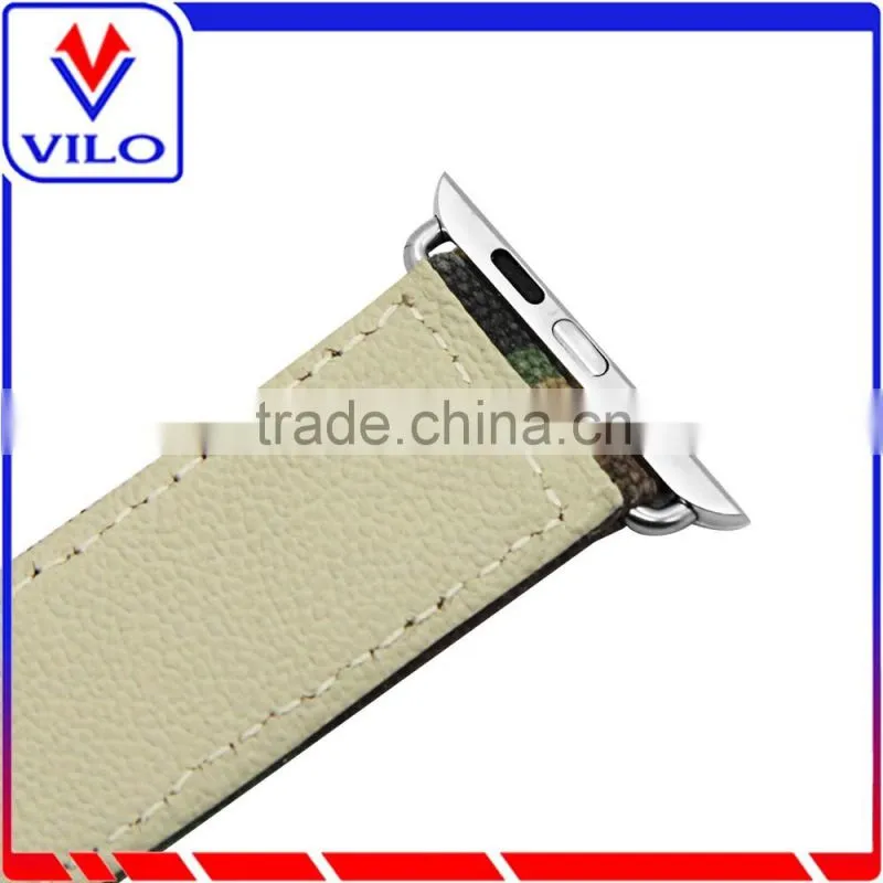 Premium Genuine Leather Replacement Watchband Strap Wrist Band with Secure Metal Clasp Classic Buckle for Apple Watch