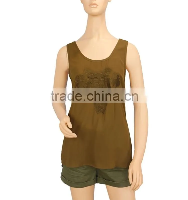 2016 S/S latest women tops stylish army green tank top