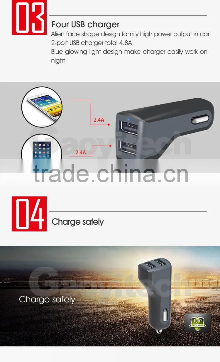 2016 New power car charger dual USB port charger for smart IC QC3.0 high charging