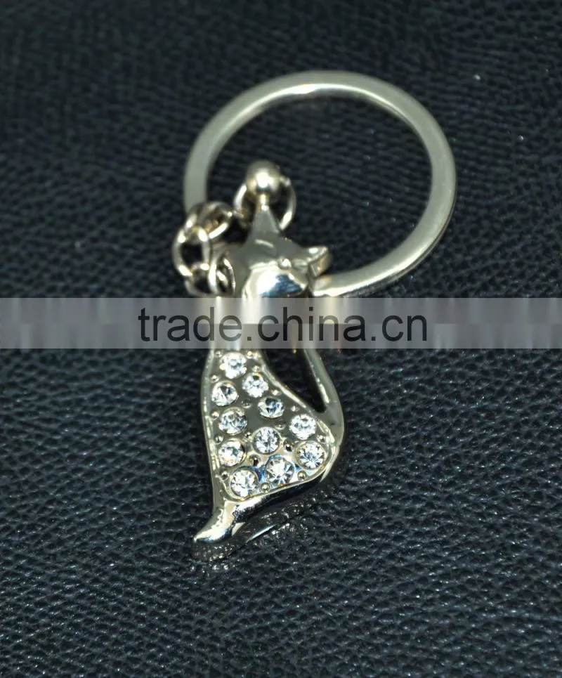 Fashion Crystal cat keychain and crystal beaded animal keychain