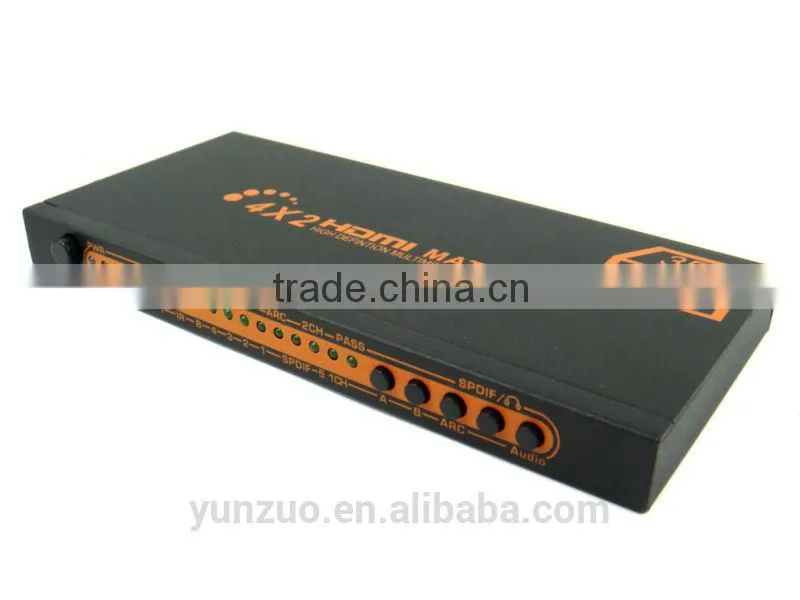 4 input 2 output matrix switcher with SPDIF R/L RCA audio and IR control