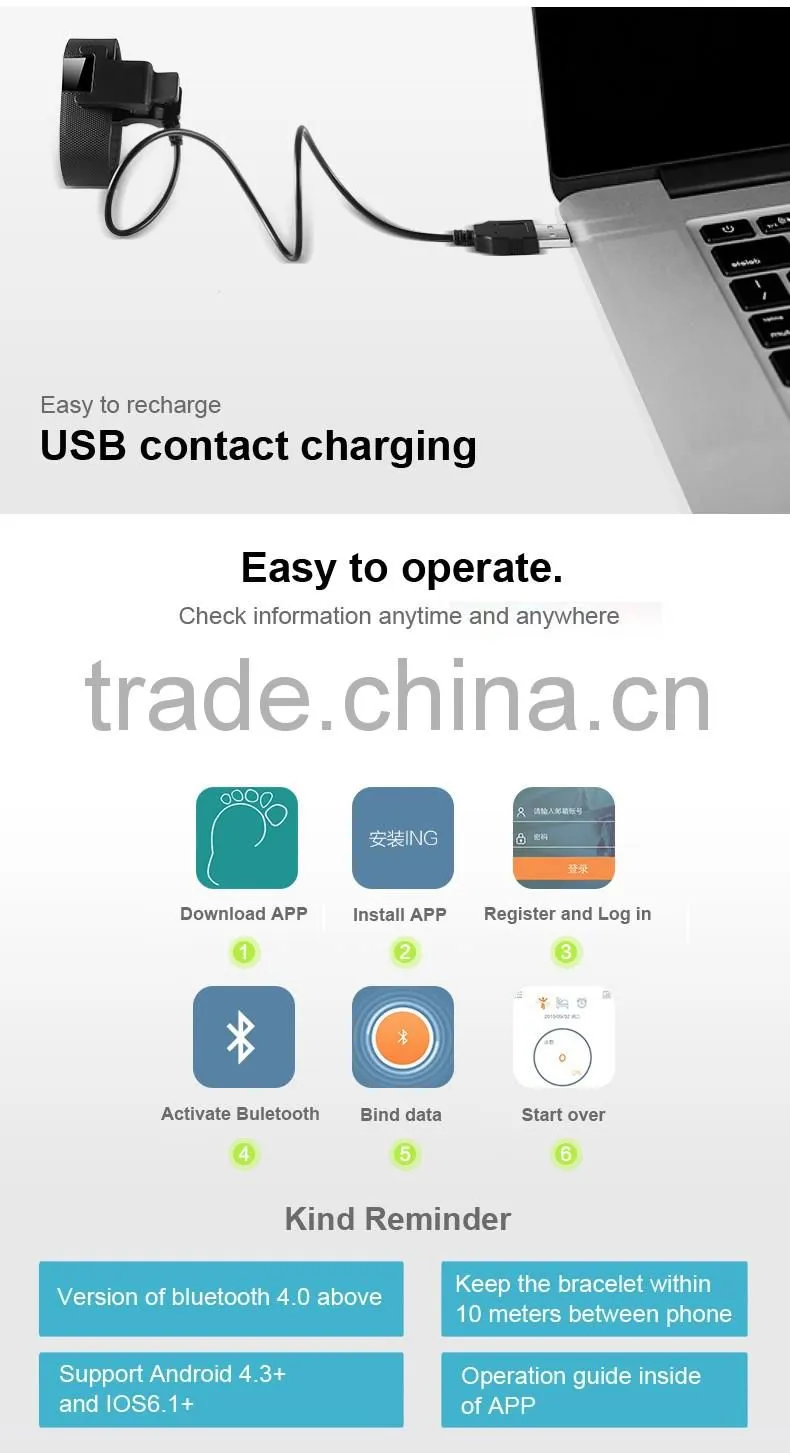 tw64 smart bracelet KQ-H03 with remote camera function