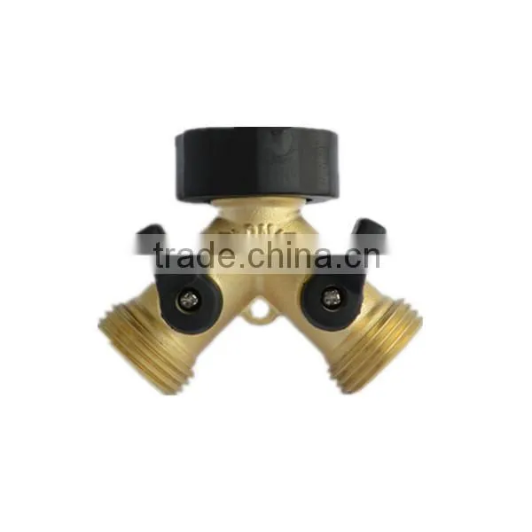 Garden Hose 2 Way Splitter - Solid Brass Y Tap Connector Valve - Leak Free Warranty