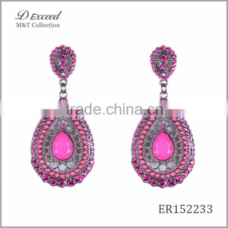 Yiwu Jewelry Factory D Exceed Fashion Crystal Silver Plating Water Drop Earrings Resin Alloy Dangle Earrings