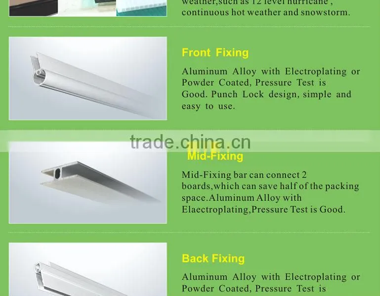 Economic Outdoor DIY polycarbonate transparent canopy can be with mid-fixing bar used color gift box