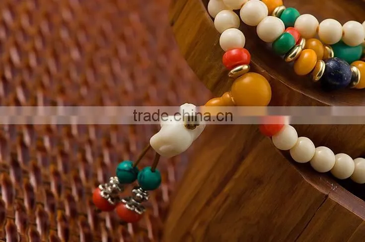 6mmx108Beads Women's Men's Artificial Hippopotamus Tooth Round Beads Bracelet
