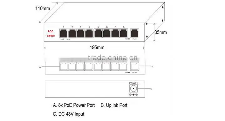 8+1 Port POE Fast Ethernet Fiber Switch Power Supply Security CCTV Camera
