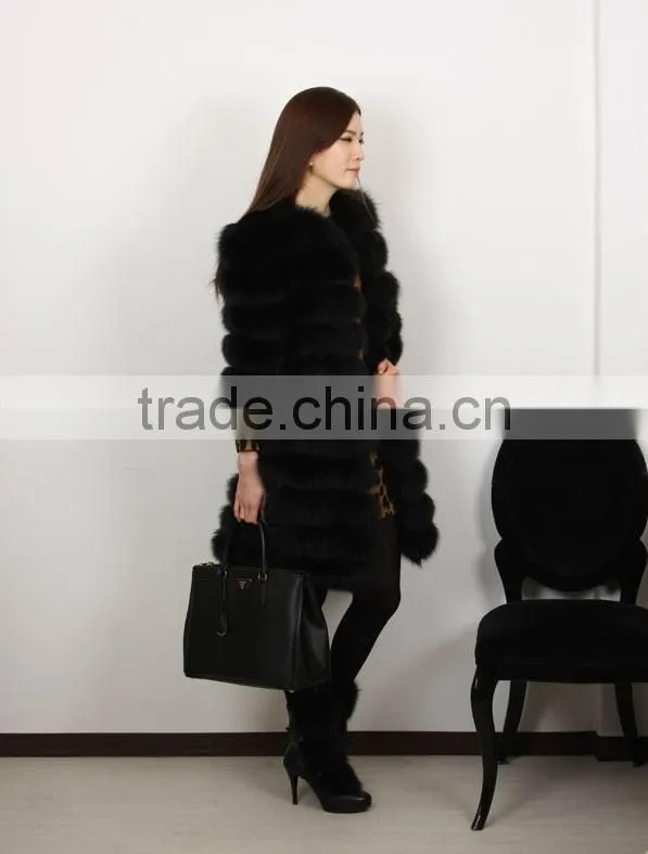 Hot selling black fox fur coat for women winter