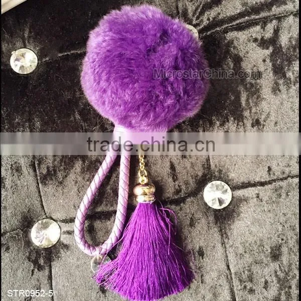 8cm Real Rex Rabbit Fur Ball PomPom Tassel Keychain Decorative Handbag Rings