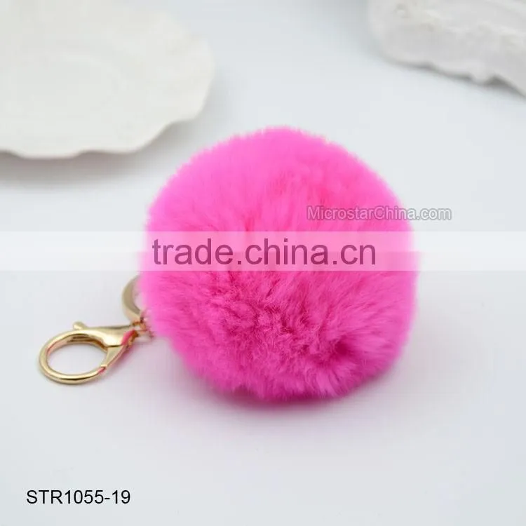 20 Colors 8cm Genuine Rex Rabbit Fur Ball Pom Pom Keychain Fur Ball Keychain