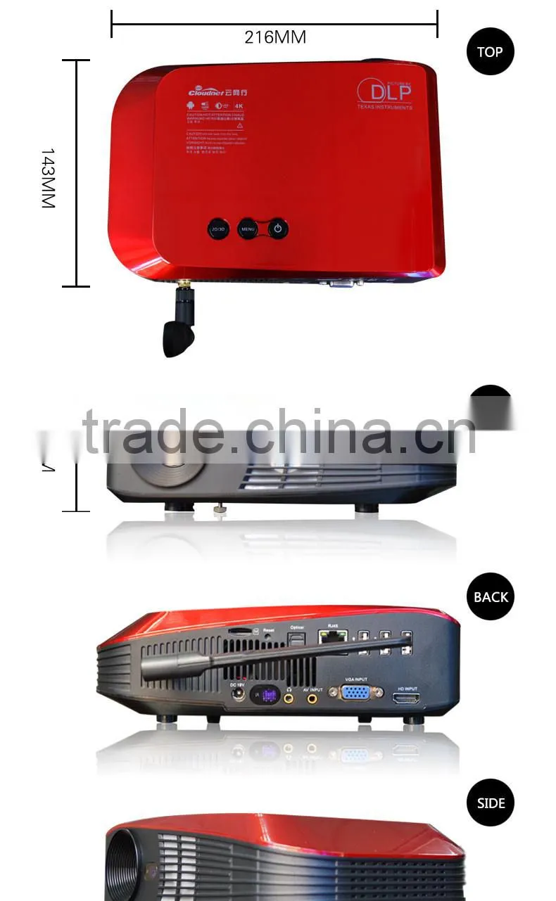 Android4.4 OS Ultra Quad Core DLP 3D Projector 1080P Infocus Projector