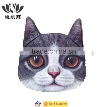 New Style Cute Gray Cat Face Zipper Case Coin Kids Purse Wallet Makeup Bag Pouch