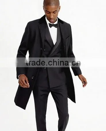 Modern Custom Tailored Black Three Button Long Trench Coat for Man